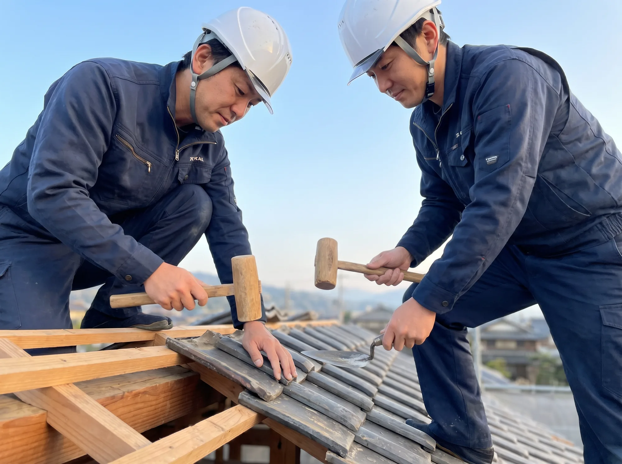 住宅の屋根修繕・塗装工事の様子